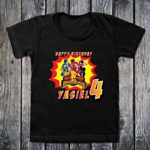 Personalized Name Age Power Ranger Birthday Shirt Onesis Kid Youth V-neck Unisex