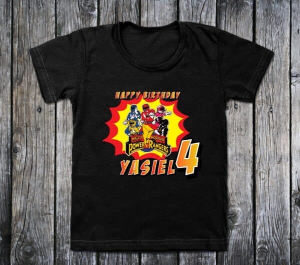 Personalized Name Age Power Ranger Birthday Shirt Onesis Kid Youth V-neck Unisex