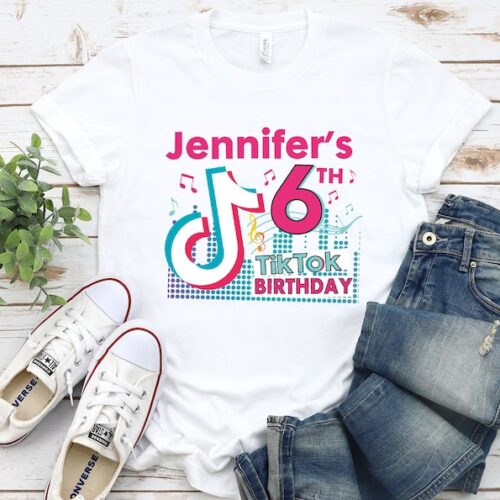 Personalized Name Age Tiktok Birthday Shirt Onesis Kid Youth V-neck Unisex