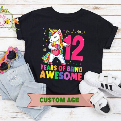 Personalized Name Age Unicorn Birthday Shirt Onesis Kid Youth V-neck Unisex